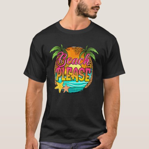 Beach Please Summer Beach Leopard Vintage Sunset S T_Shirt