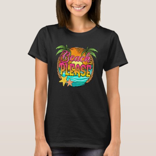 Beach Please Summer Beach Leopard Vintage Sunset S T_Shirt