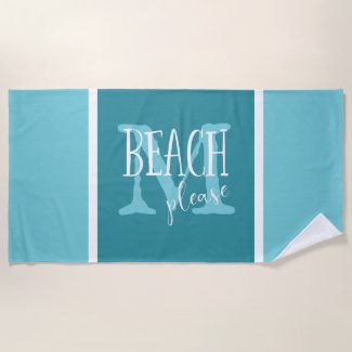 Beach please teal white stripes monogrammed beach towel