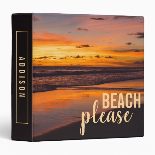 Beach Please Tropical Caribbean Sunset Monogram 3 Ring Binder