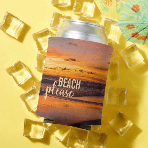 Beach Please Tropical Orange Yellow Sunset Can Cooler