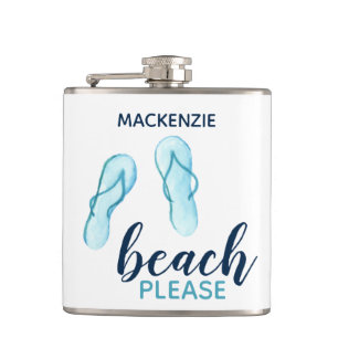 Beach Please Turquoise Flip Flips Personalized Flask