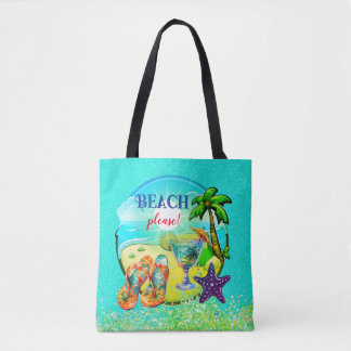 Beach please turquoise personalized  tote bag