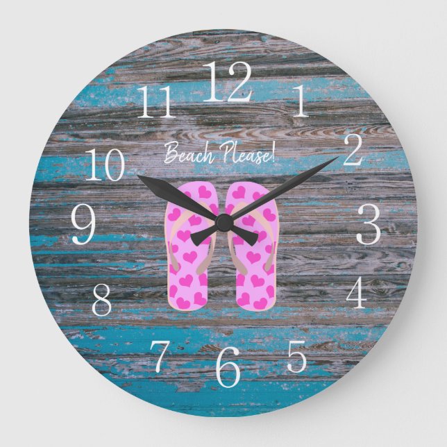 "Beach Please!" Wall Clock with White Numbers (Front)