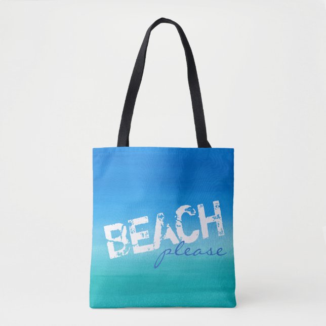 Beach Please Watercolor Ocean Blue Green Tote Bag (Front)