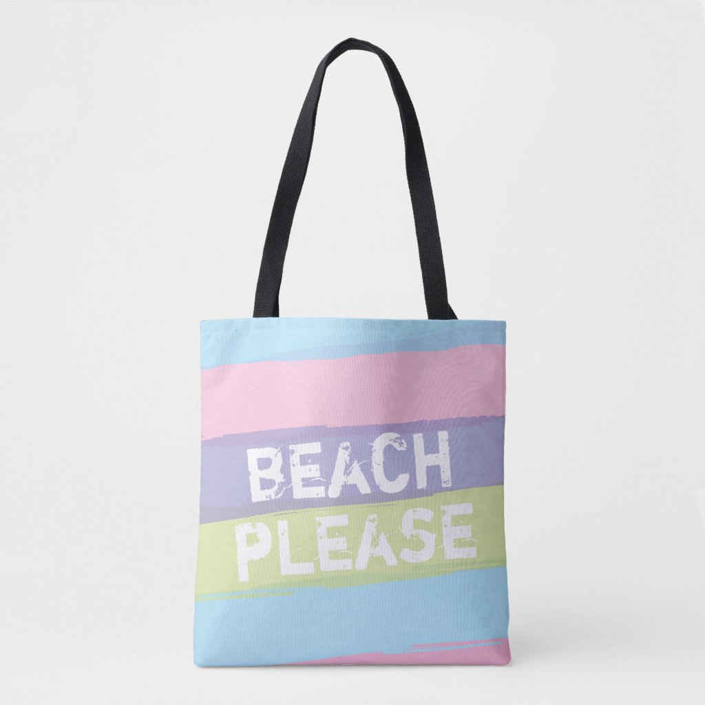Beach Please Watercolor Stripes Beach Bag