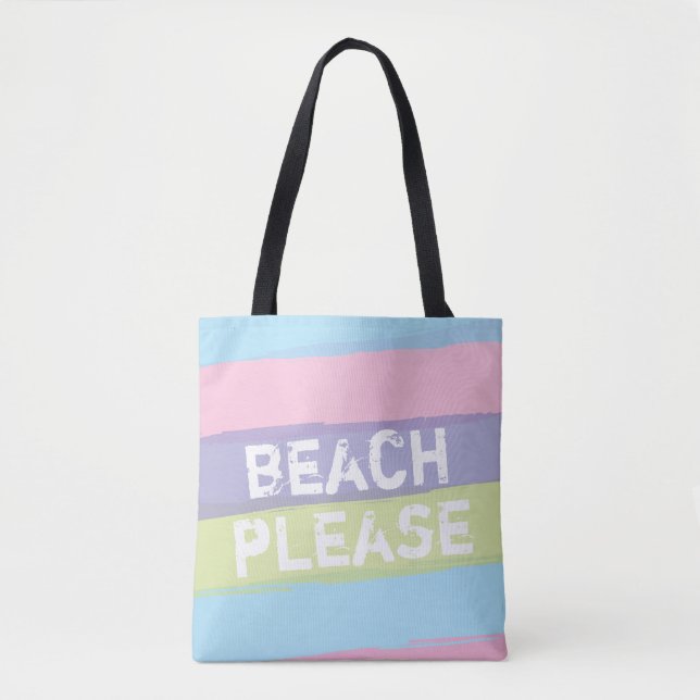 Beach Please Watercolor Stripes Beach Bag (Front)