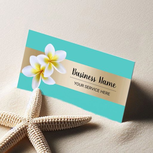 Customizable Beach Plumeria Flower Beauty Salon Spa Turquoise Business Card