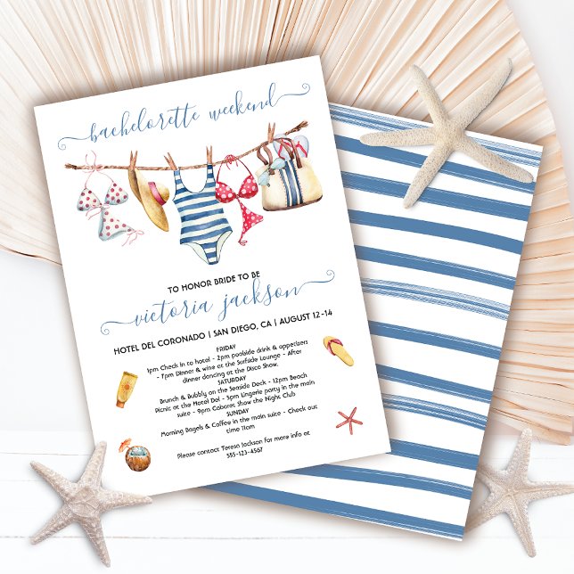 Beach Pool Bachelorette Weekend Clothesline Invita Invitation (Creator Uploaded)