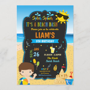Beach Pool Birthday Party Boys Summer Invitation
