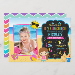 Beach Pool Birthday Party Girl with Photo Invitation