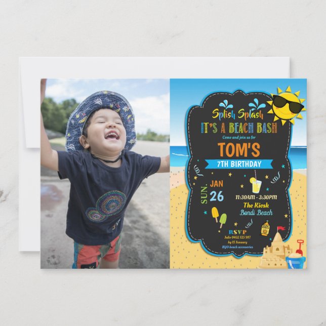 Beach Pool Birthday Party Photo Invitation (Front)