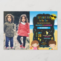 Beach Pool Birthday Party Twins Siblings Boy Girl Invitation