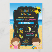 Beach Pool Birthday Party Twins Siblings Boy Girl Invitation