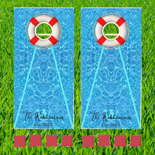 Beach Pool Party Family Monogram Custom Cornhole Set (Creator Uploaded)