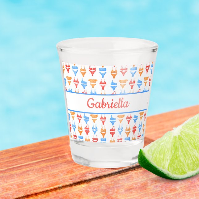 Beach Pool Party Personalized Name Bachelorette Shot Glass (Creator Uploaded)