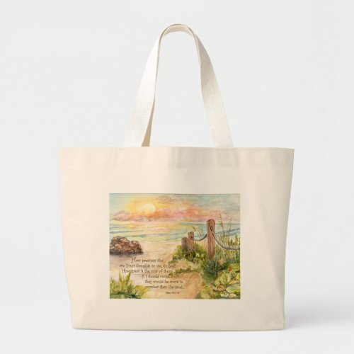 Beach Posts Sunrise_Psalm 139 8x10 Large Tote Bag