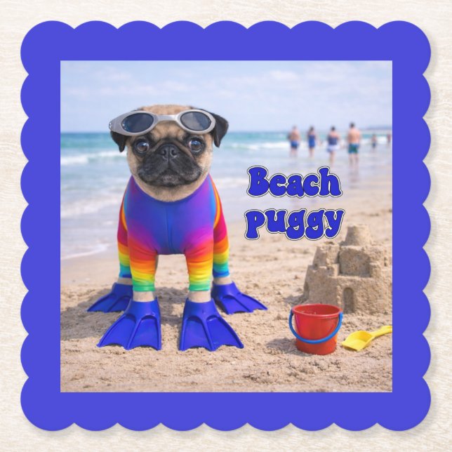 Beach Puggy Paper Coaster (Front)