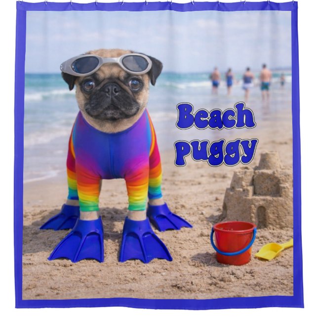 Beach Puggy Shower Curtain (Front)
