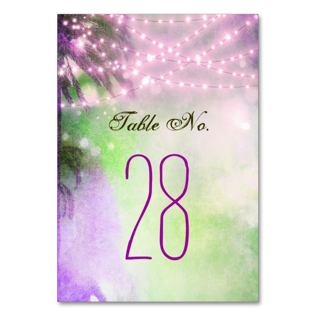 Beach Purple Palms String Lights Wedding Invitation