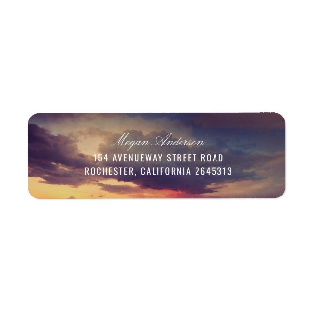 Beach Purple Sunset Sky Romantic Wedding Label (Front)