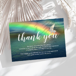 Beach Rainbow Dove Funeral Thank You Card