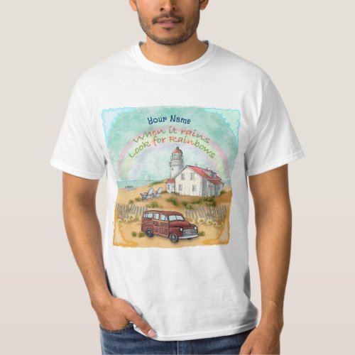 Beach Rainbow Lighthouse custom name T_Shirt