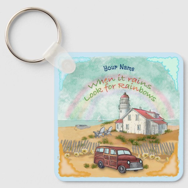 Beach Rainbow Lighthouse Keychain (Front)