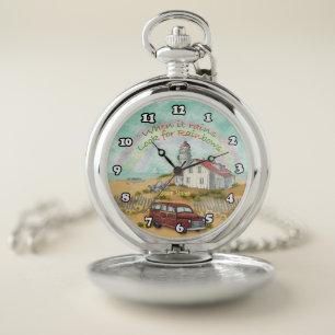 Beach Rainbow Lighthouse  Pocket Watch