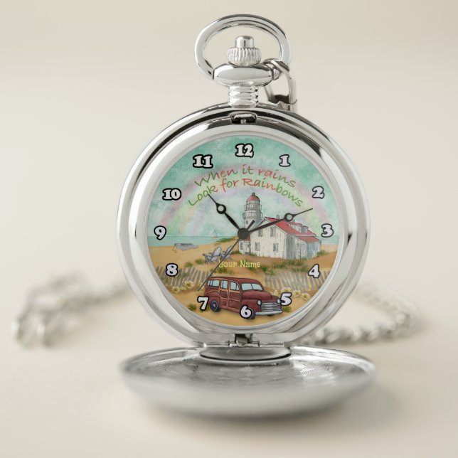 Beach Rainbow Lighthouse  Pocket Watch (Inside)