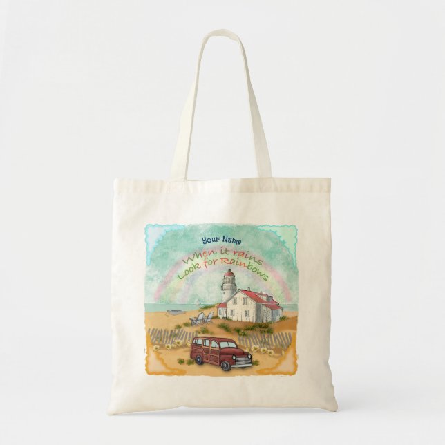 Beach Rainbow Lighthouse  Tote Bag (Front)