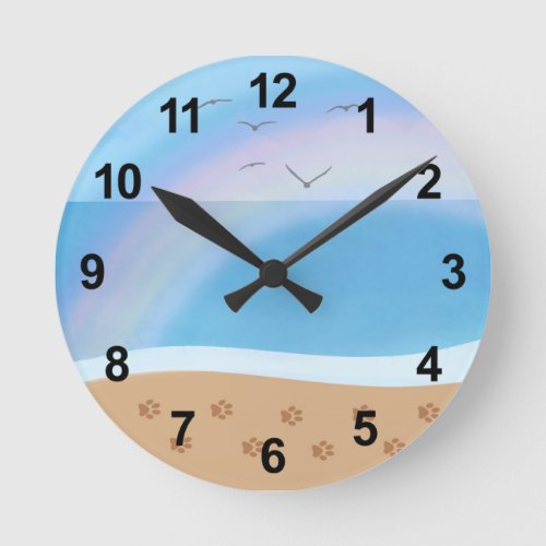 Beach Rainbow Paw Prints Acrylic Wall Clock