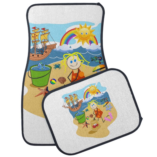 Beach Rainbow Sun Sand Crab Floor Car Mats (Set)