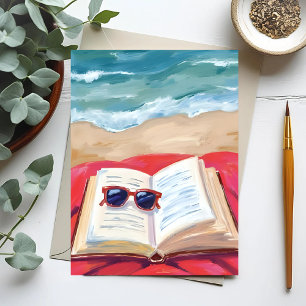 Beach Read Ocean Waves Watercolor Painting Postcard