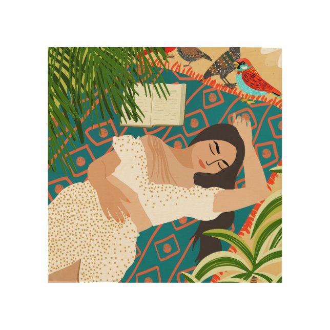 Beach. Read. Sleep. | Boho Woman Sea Beachy Travel Wood Wall Art (Front)