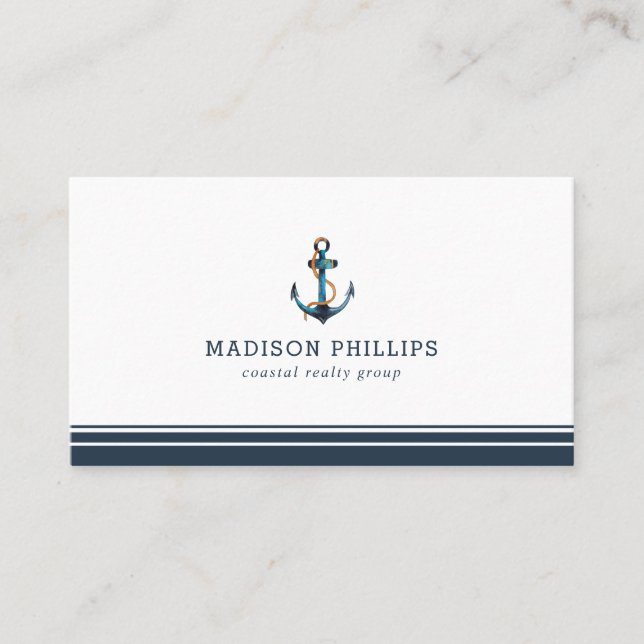 Beach Real Estate Agent Anchor Nautical Themed Business Card (Front)