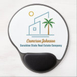 Beach Real Estate Company Custom Coastal Home Gel Mouse Pad<br><div class="desc">This cute tropical real estate company mouse pad features a modern blue beach house with a cool coastal palm tree and island sun. Customize this marketing item with your agent and realty business name for a realtor who works along the coast.</div>