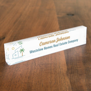 Beach Real Estate Company Custom Coastal Realtor Desk Name Plate