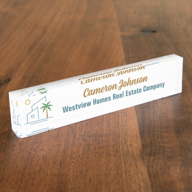 Beach Real Estate Company Custom Coastal Realtor Desk Name Plate (Side)