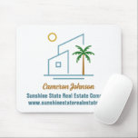 Beach Real Estate Company Custom Coastal Realtor Mouse Pad<br><div class="desc">This cute tropical real estate company mouse pad features a modern blue beach house with a cool coastal palm tree and island sun. Customize this marketing item with your agent and realty business name for a realtor who works along the coast.</div>