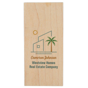 Beach Real Estate Company Custom Coastal Realtor Wood Flash Drive