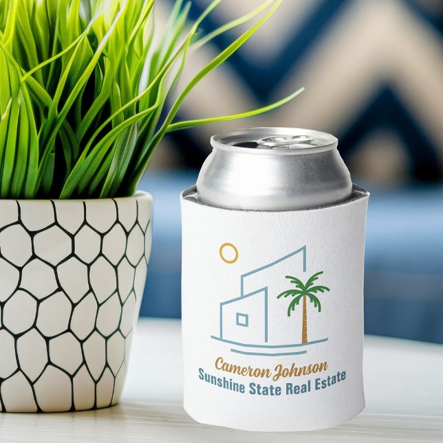 Beach Real Estate Company Cute Customizable Can Cooler (Creator Uploaded)