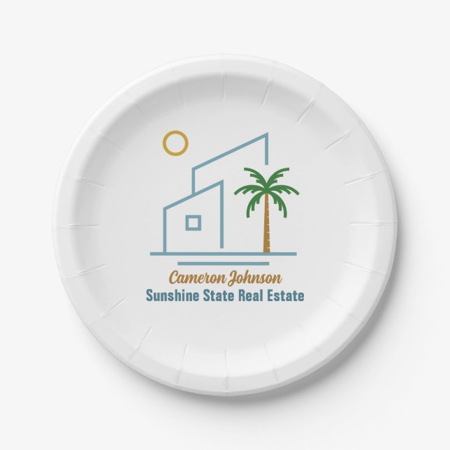 Beach Real Estate Company Cute Customizable Paper Plates (Front)