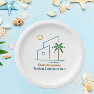 Beach Real Estate Company Cute Customizable Paper Plates