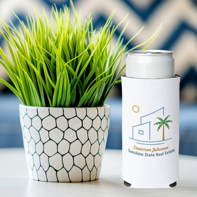 Beach Real Estate Company Cute Customizable Seltzer Can Cooler (Creator Uploaded)