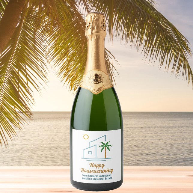 Beach Real Estate Company Cute Customizable Sparkling Wine Label (Creator Uploaded)