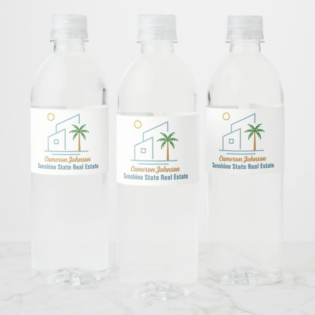 Beach Real Estate Company Cute Customizable Water Bottle Label (Bottles)