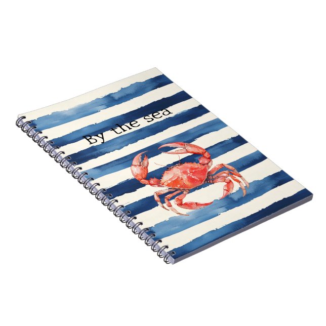 Beach Red Crab Blue Stripes Notebook (Right Side)
