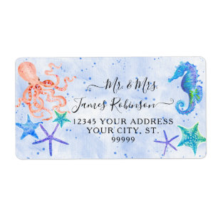 Beach Red Octopus Seahorse Starfish Baby Shower Label