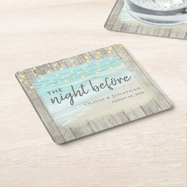 Beach Rehearsal Dinner Rustic Wedding Square Paper Coaster (Angled)